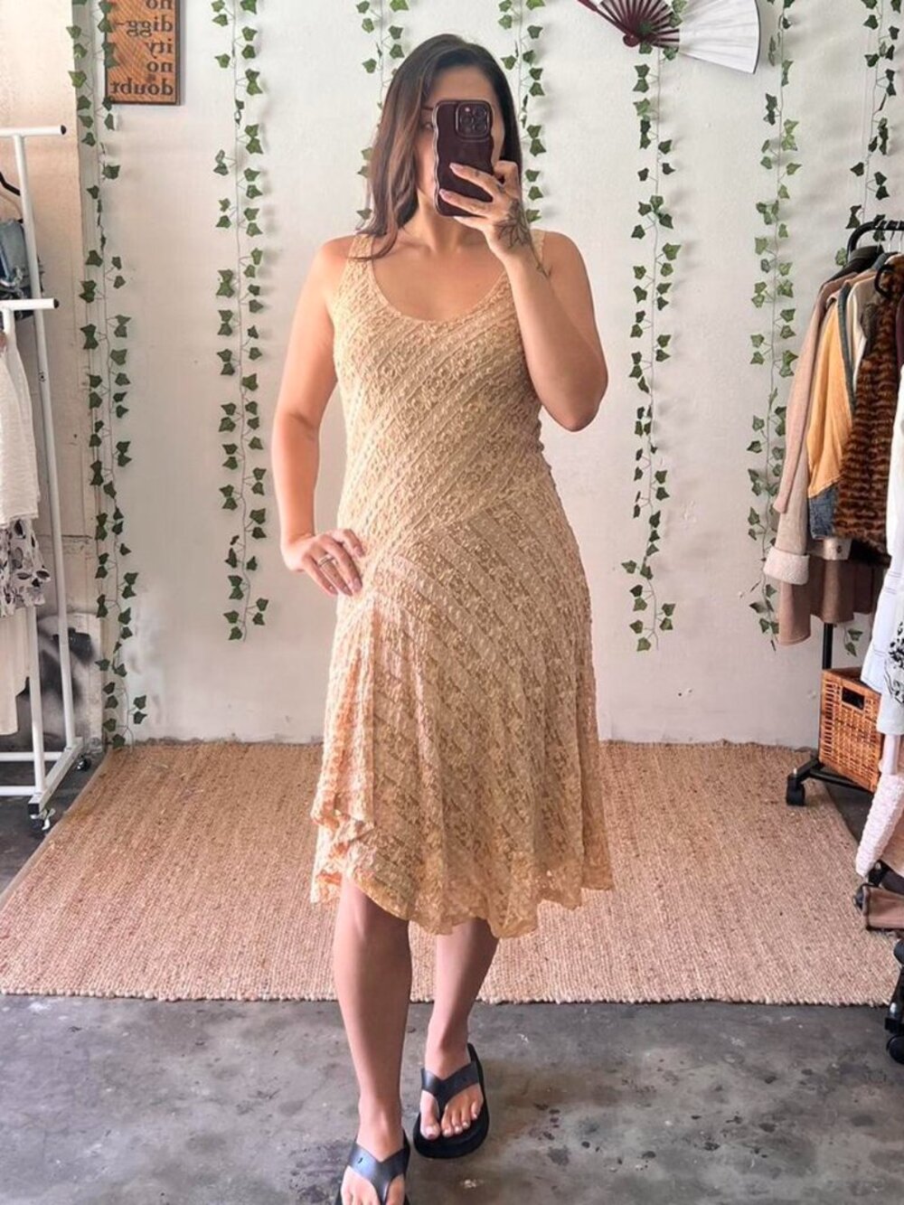 Vintage Tothemax! nude lace asymmetrical midi dress size M